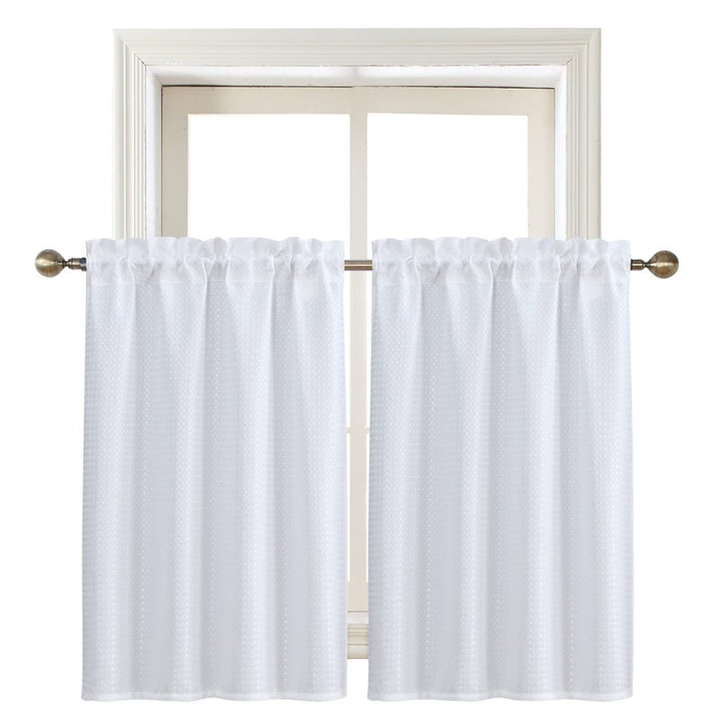 Home Queen White Water Resistant Bathroom Window Curtain, Waffle Textured Half Tier Curtains for Kitchen Cafe, 28" W X 45" L Inches, Set of 2 - Image 1