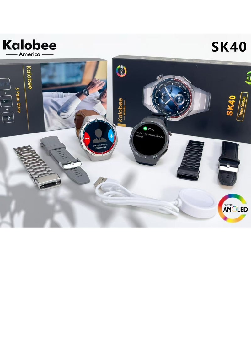 Kalobee SK 40 Smart Watch AMOLED Screen with 3 Straps and Wireless Charging Multicolour  - Image 2