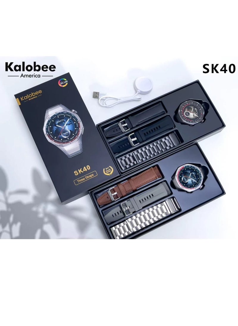 SK 40 Smart Watch AMOLED Screen with 3 Straps and Wireless Charging Multicolour