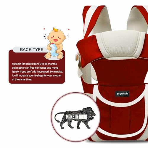 Mychois Adjustable Baby Carry Bag 4 in 1 Positions for 0 to 3 Year with Safety Belt Baby Carrier (Red, Front Carry Facing in) - Image 2