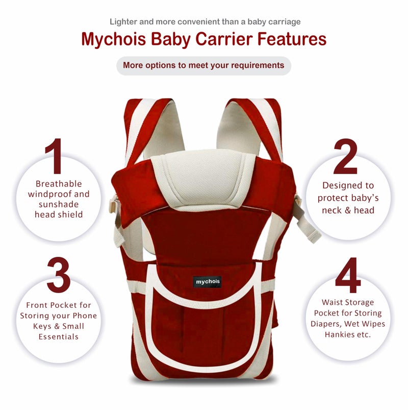 Mychois Adjustable Baby Carry Bag 4 in 1 Positions for 0 to 3 Year with Safety Belt Baby Carrier (Red, Front Carry Facing in) - Image 4