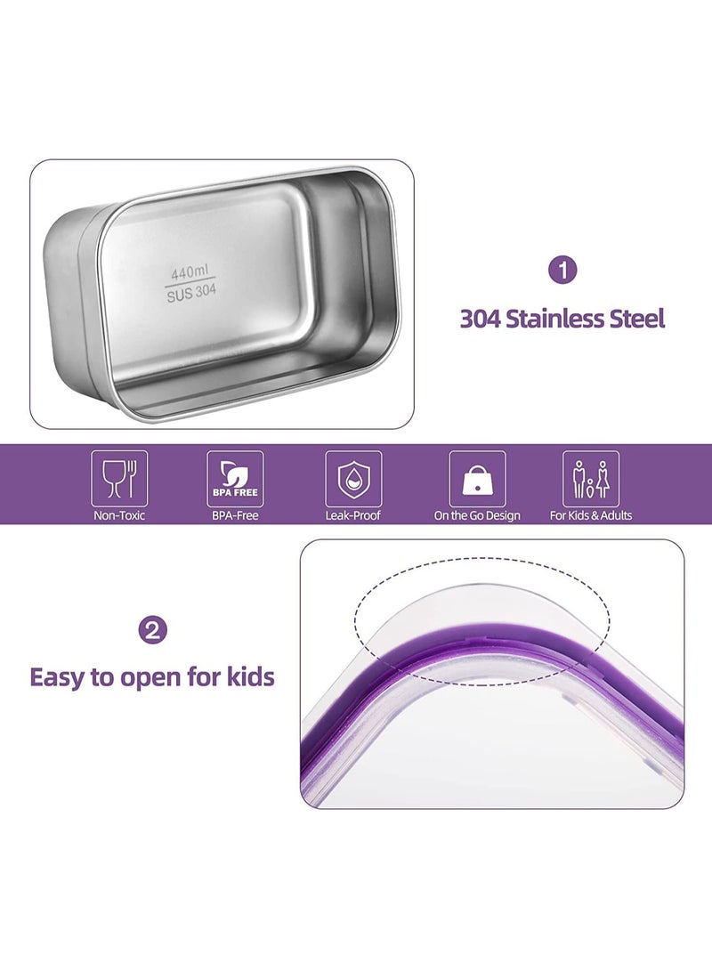 Kids School Stainless Steel Lunch Box Insulated Bento Lunch Box with Storage Bag 3 Compartments Divided Lunch Container with Lid  (Purple 720ML) - Image 3
