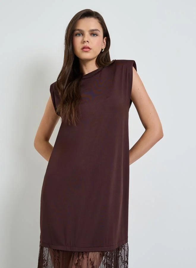Take Two Coffee Brown Sleeveless Shift Maxi Dress with Lace Hem