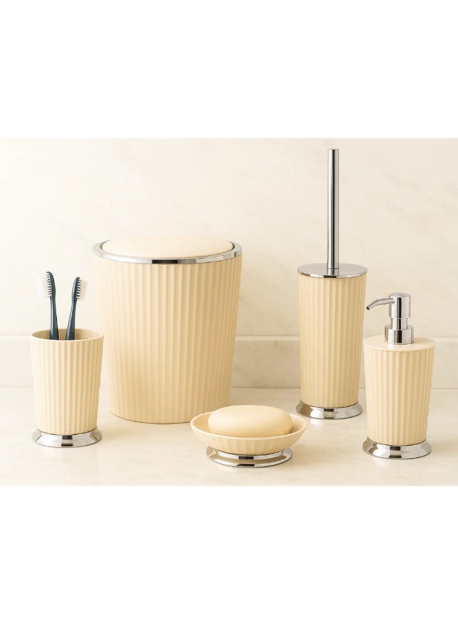 Primanova Bathroom Accessory Set 5-Piece Acrylic with Chrome Finish – Waste Bin 5 Liter, Toilet Brush, Soap Dispenser, Tumbler & Soap Dish (Beige) - Image 2