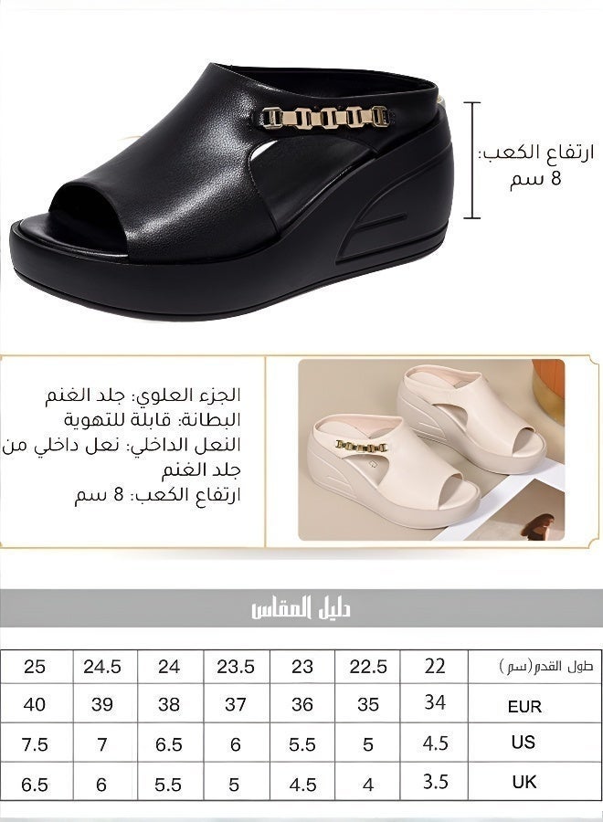 صنادل إسفنجية للنساء صندل نسائي بكعب 8 سم، حذاء سليبر أنيق بتفصيل سلسلة معدنية ونعل مطاطي خفيف ومريح - Image 5