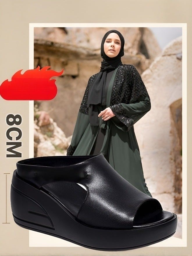 صنادل إسفنجية للنساء صندل نسائي بكعب 8 سم، حذاء سليبر أنيق بتفصيل سلسلة معدنية ونعل مطاطي خفيف ومريح - Image 4
