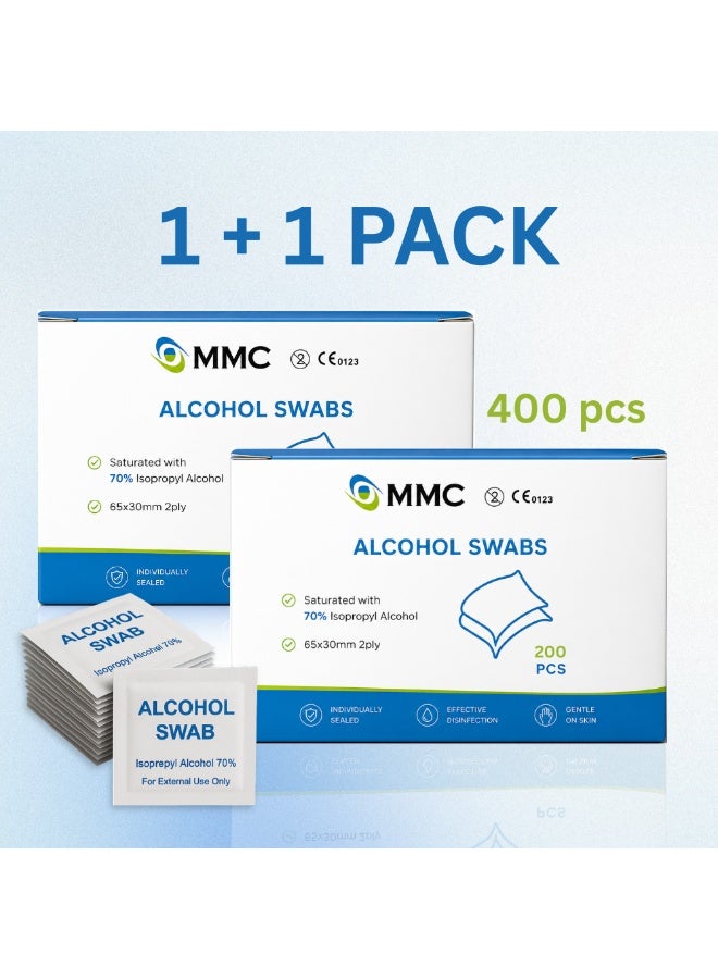 MMC Alcohol Swab 200 Pcs of 2 Pack  | 70% Iso Propyl Alcohol 2-Ply - Sterile - Image 1