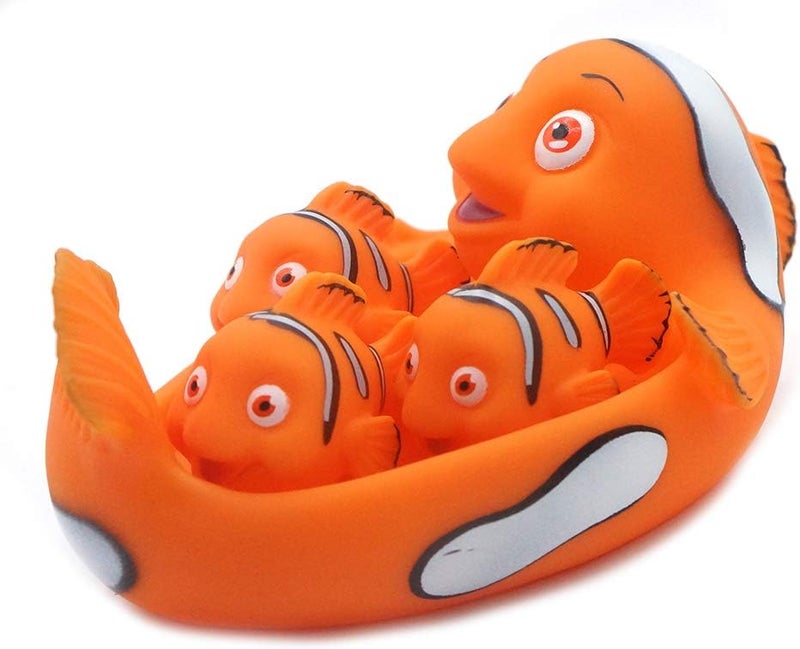 Playmaker Toys Rubber Clown Fish Family Bathtub Pals - Floating Bath & Pool Toy Set