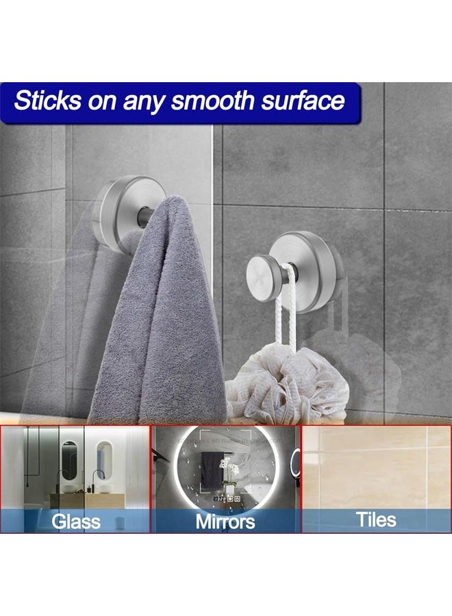 4 Pack Suction Cup Hooks for Shower, Removable Towel Hooks for Bathroom, Window, Glass, Door, Wall, Bathrobe Loofah Hook for Hanging, Silver - Image 4