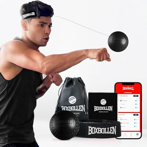 Boxbollen® Boxing Reflex Ball - Celebrity-Endorsed Home Workout Game - App-Connected Punch Counter - Hand Eye Coordination Training Ball - Christmas Gift for Boxers, All Ages - Stocking Stuffer Black - Image 1