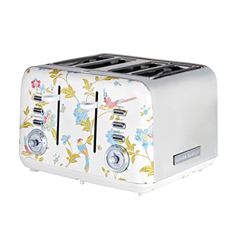 LAURA ASHLEY VQ Laura Ashley Elveden White Stainless Steel 4 Slice Toaster | Multi-Functional Bagels & Bread Toaster 4 Slice with Adjustable Heating & Defrost Mode | Featuring 4 Wide Slots, Croissant Warming Rack - Image 1