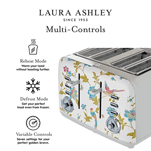 LAURA ASHLEY VQ Laura Ashley Elveden White Stainless Steel 4 Slice Toaster | Multi-Functional Bagels & Bread Toaster 4 Slice with Adjustable Heating & Defrost Mode | Featuring 4 Wide Slots, Croissant Warming Rack - Image 5