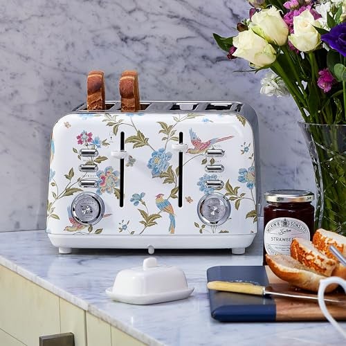 LAURA ASHLEY VQ Laura Ashley Elveden White Stainless Steel 4 Slice Toaster | Multi-Functional Bagels & Bread Toaster 4 Slice with Adjustable Heating & Defrost Mode | Featuring 4 Wide Slots, Croissant Warming Rack - Image 2