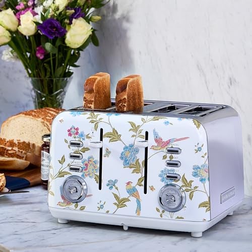 LAURA ASHLEY VQ Laura Ashley Elveden White Stainless Steel 4 Slice Toaster | Multi-Functional Bagels & Bread Toaster 4 Slice with Adjustable Heating & Defrost Mode | Featuring 4 Wide Slots, Croissant Warming Rack - Image 3
