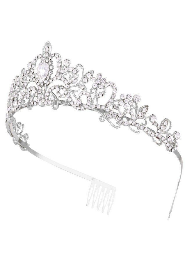 Vofler - Crystal Tiara Crown Sliver Headband Headpiece Rhinestone Hair Jewelry Decor For Women Ladies Little Girls Bridal Bride Princess Birthday Wedding Pageant Prom Partystyle 2 With Combs - Image 1