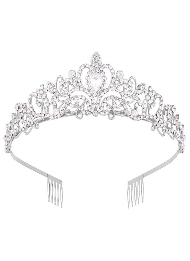 Vofler - Crystal Tiara Crown Sliver Headband Headpiece Rhinestone Hair Jewelry Decor For Women Ladies Little Girls Bridal Bride Princess Birthday Wedding Pageant Prom Partystyle 2 With Combs - Image 1