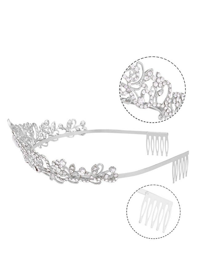 Vofler - Crystal Tiara Crown Sliver Headband Headpiece Rhinestone Hair Jewelry Decor For Women Ladies Little Girls Bridal Bride Princess Birthday Wedding Pageant Prom Partystyle 2 With Combs - Image 1