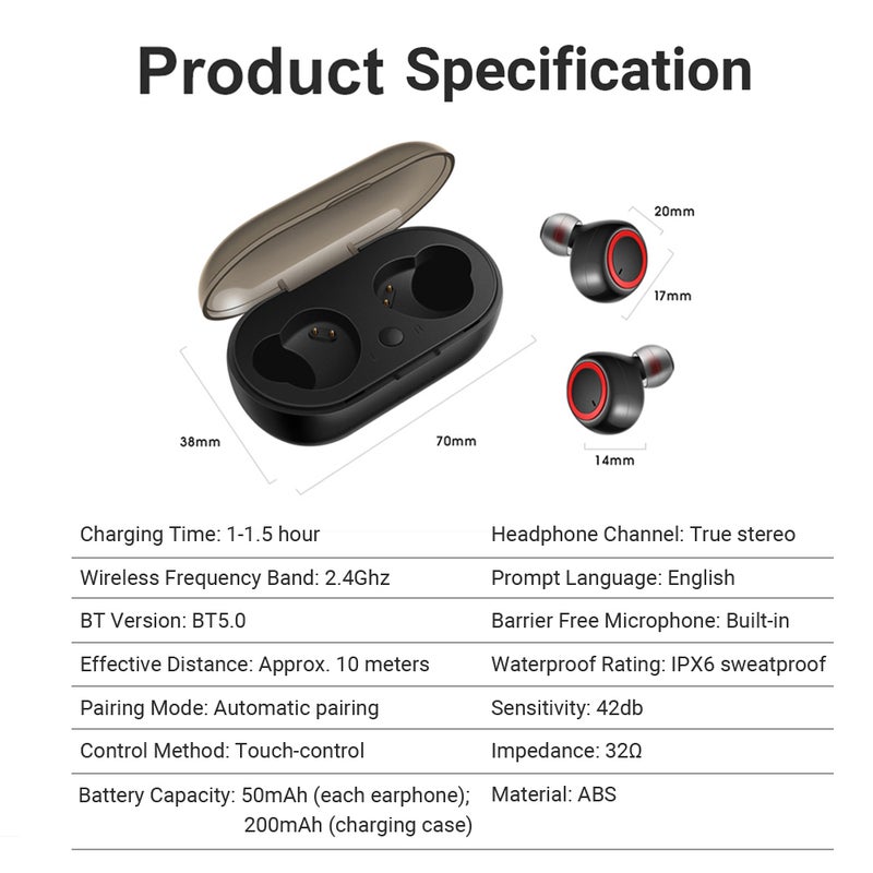 TWS Wireless Earphones Chargeable Headsets Black/Rose Gold - Image 3