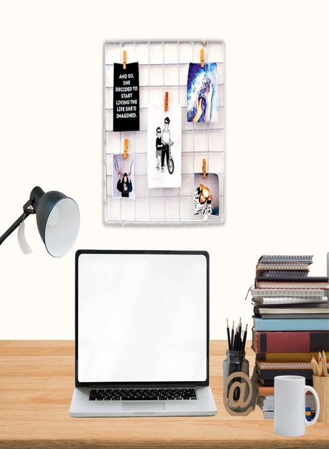 Franklite Steel Grid Photo Frame for Wall Clip Holder Photo Frame,Multi Functional Creative Mesh Wall GridIron hanging frame for home Decoration,wall,collage photo, key,1pcs Frame (30&30cm White) Metal Steel Grid - Image 1