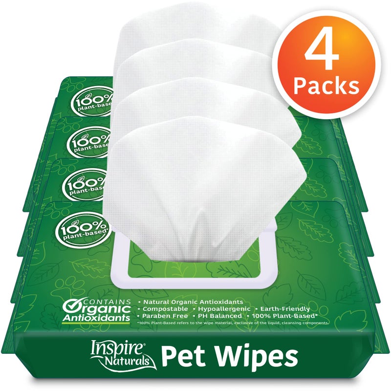 Inspire Naturals Pet Wipes for Dogs and Cats 100% Natural Plant Based with Organic Antioxidants, Dog Wipe Cleaning Deodorizing | Cat Wipes | Puppy Wipes | Dog Wipes for Paws and Butt (200ct - 4 Pack) - Image 2