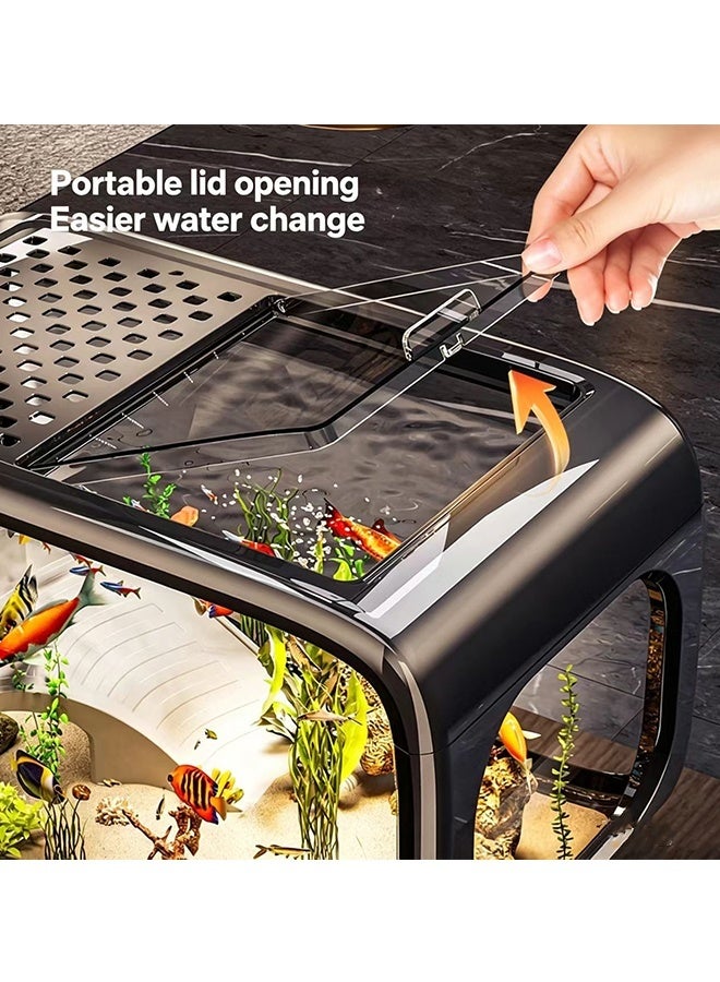 JCB CHIC Large Transparent Aquarium Tank with Ramp，High-View Clear Fish Tank with Feeding Hole & Easy-Open Lid，Complete Habitat for Small Fish & Turtles, Ideal for Home & Office Decor - Image 3