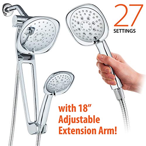 AquaDance AQUABAR High Pressure Square 3-way Luxury Spa Combo System with Adjustable 18" Extension Arm for Easy Reach & Mobility - Use 7.5" Rain & Handheld Shower Head Separately or Together/All-Chrome Finish - Image 3