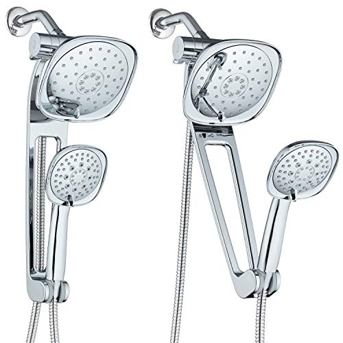 AquaDance AQUABAR High Pressure Square 3-way Luxury Spa Combo System with Adjustable 18" Extension Arm for Easy Reach & Mobility - Use 7.5" Rain & Handheld Shower Head Separately or Together/All-Chrome Finish - Image 1