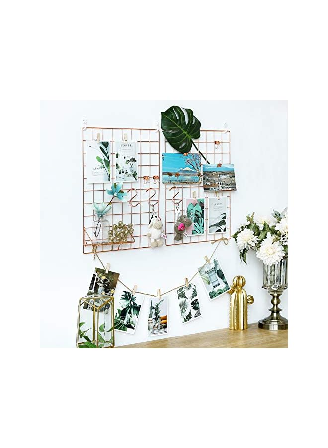 The Bros شبكة حائط للصور، لوحة شبكة حائط معدنية، عرض صور معلق سلكي، مجموعة من 2، مع خطاف S، مشبك، حبل قنب، 16.5 × 12.2 بوصة، ذهب وردي ULPP01DR - Image 3