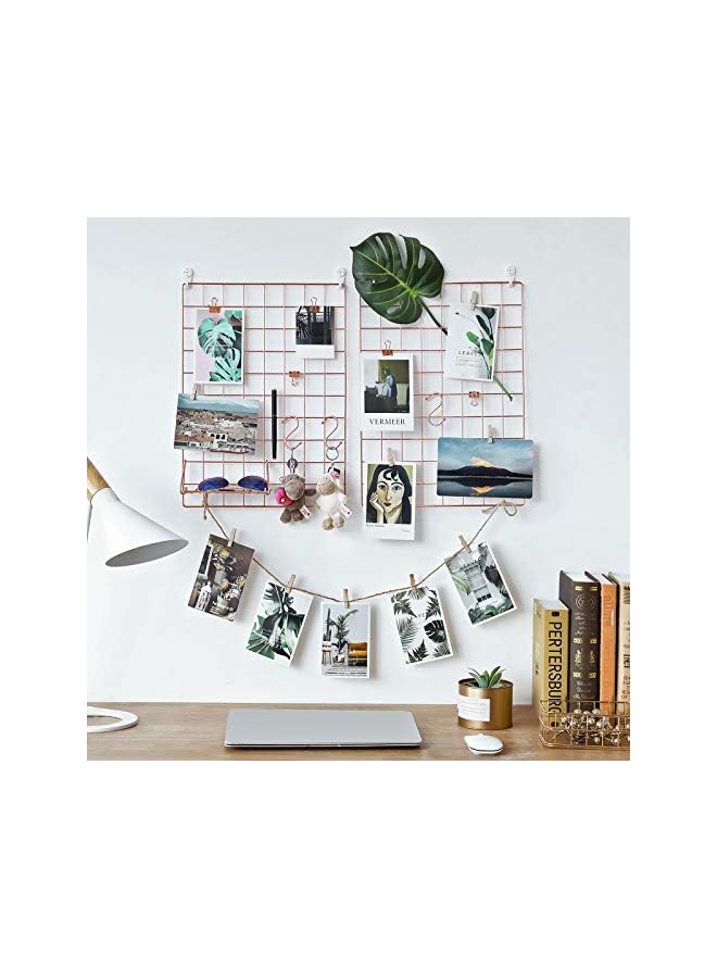 The Bros شبكة حائط للصور، لوحة شبكة حائط معدنية، عرض صور معلق سلكي، مجموعة من 2، مع خطاف S، مشبك، حبل قنب، 16.5 × 12.2 بوصة، ذهب وردي ULPP01DR - Image 2