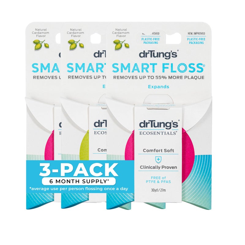DrTung's Smart Floss - Natural Floss, PTFE & PFAS Free Floss, Gentle on Gums, Expands & Stretches, BPA Free - Natural Dental Floss Cardamom Flavor (Pack of 3) - Image 1