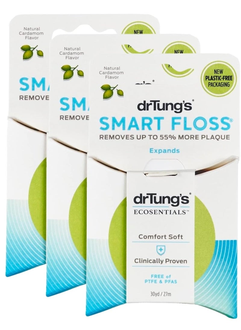 drTung's - DrTung's Smart Floss - Natural Floss, PTFE & PFAS Free Floss, Gentle on Gums, Expands & Stretches, BPA Free Floss - Natural Dental Floss Cardamom Flavor (Pack of 3) - Image 1