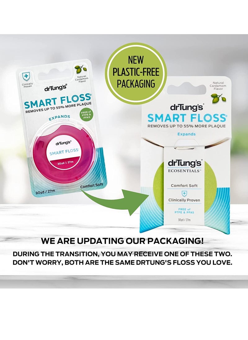 drTung's - DrTung's Smart Floss - Natural Floss, PTFE & PFAS Free Floss, Gentle on Gums, Expands & Stretches, BPA Free Floss - Natural Dental Floss Cardamom Flavor (Pack of 3) - Image 1