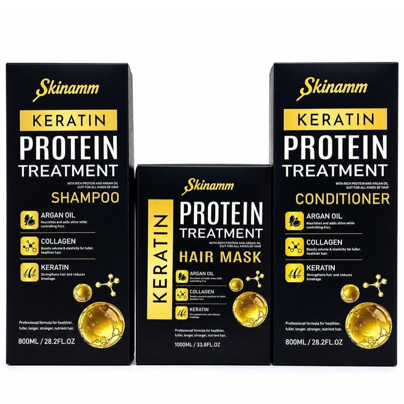 Skinamm Keratin Protein Treatment Shampoo Argan Oil, Collagen 800Ml & Moisturizing Protein Brazilian Conditoner 800ml & Protein Brazilian Hair Mask 1000 ml Bundle - Image 2