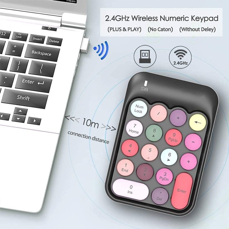 FELICON Wireless Numeric Keypad 18 Keys with 2.4G Mini Portable Silent Number Pad USB Receiver Financial Accounting Keyboard Extensions for Laptop Desktop PC Pro（Black Mix） - Image 4