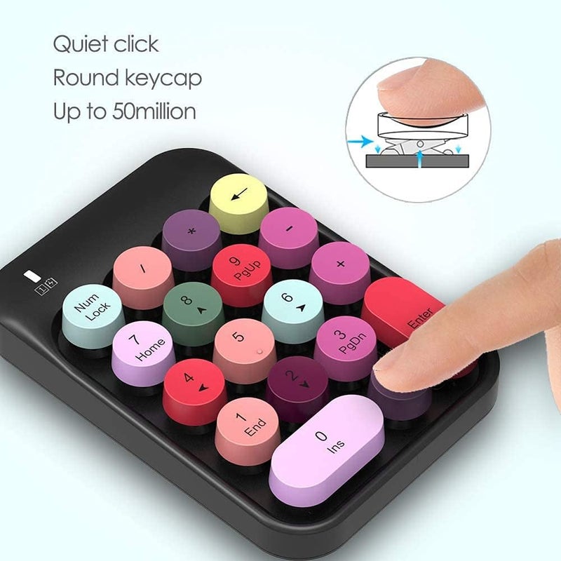 FELICON Wireless Numeric Keypad 18 Keys with 2.4G Mini Portable Silent Number Pad USB Receiver Financial Accounting Keyboard Extensions for Laptop Desktop PC Pro（Black Mix） - Image 5