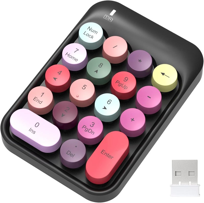 FELICON Wireless Numeric Keypad 18 Keys with 2.4G Mini Portable Silent Number Pad USB Receiver Financial Accounting Keyboard Extensions for Laptop Desktop PC Pro（Black Mix） - Image 1
