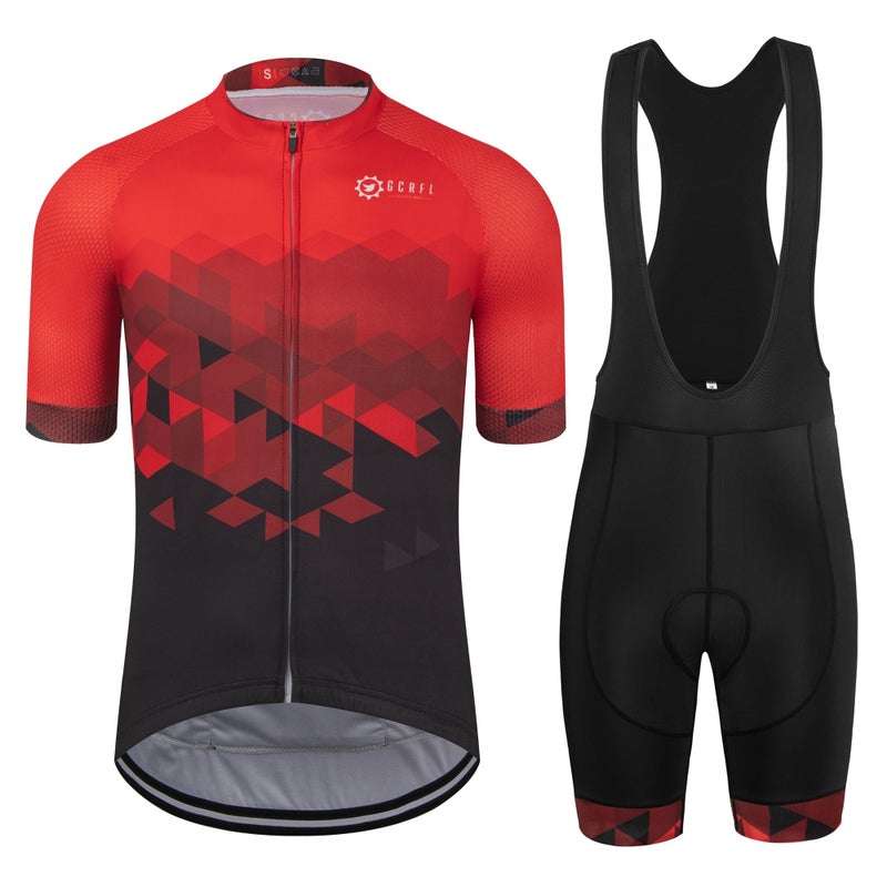 GCRFL Mens Cycling Jersey Set Road Bike Shorts Sleeves Jersey Zipper Pokcet Bib Shorts with Padded Cycling Clothing kit Men Red S