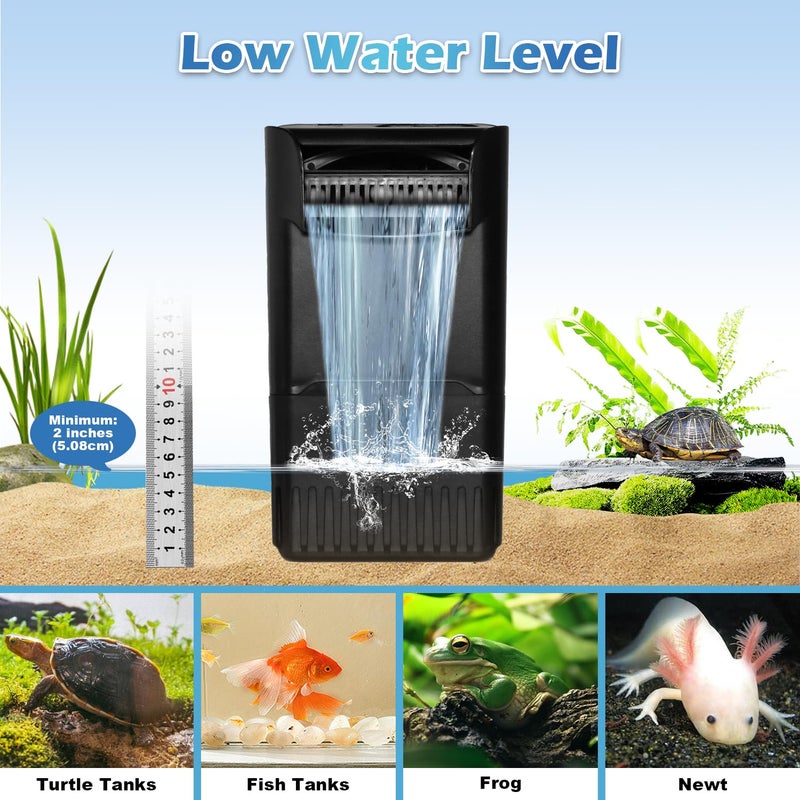TARARIUM 222GPH 10W Turtle Tank Filter Aquarium Filter Power Adjustable 10-40 Gal. Small Internal Filter 3-Stage Waterfall Bio-Filtration Quiet Low Water Level for Freshwater Saltwater Fish Tank Easy to Clean - Image 5