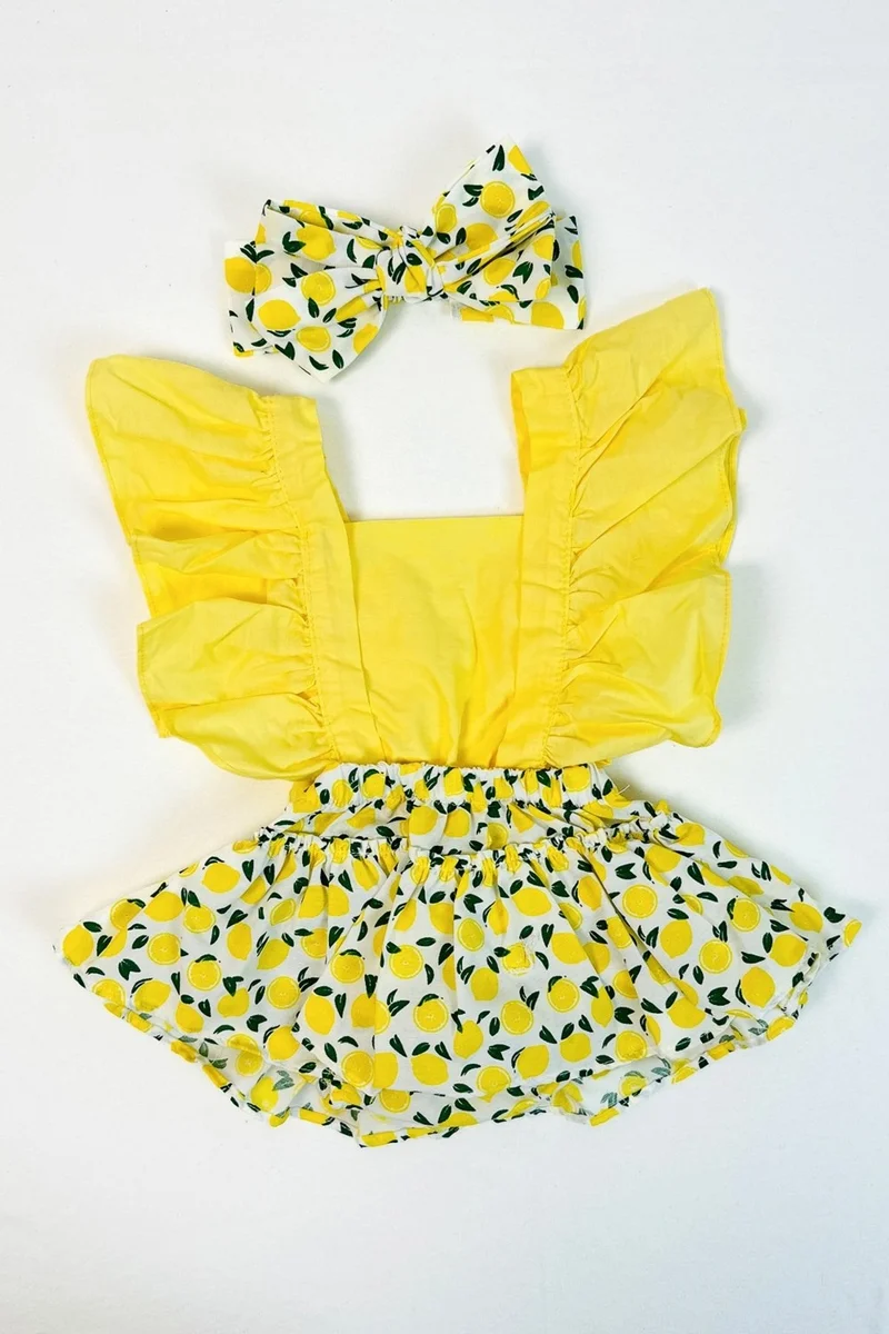 ادا بيبيك تشوكوك Ada Baby Kids Girls Frilly Lemon Patterned Fishnet Socks Set Bandana Socks Set