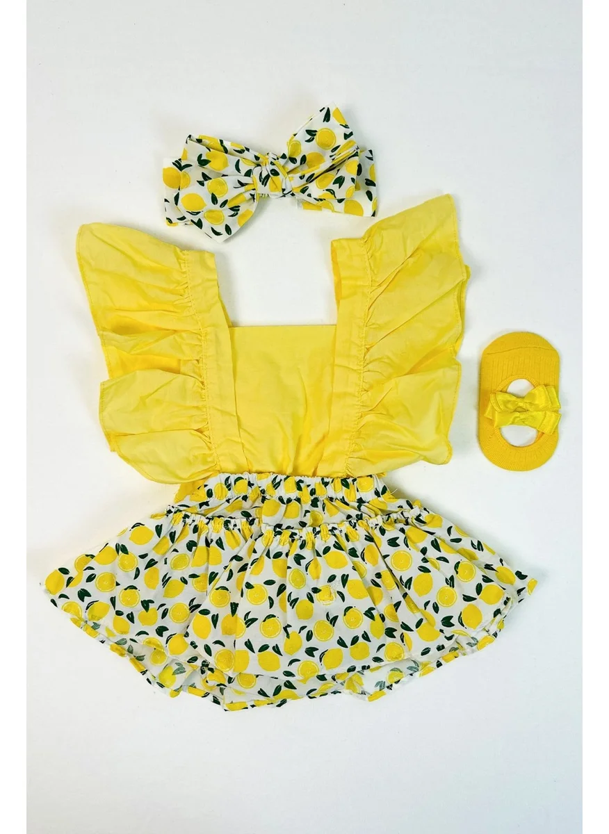 ادا بيبيك تشوكوك Ada Baby Kids Girls Frilly Lemon Patterned Fishnet Socks Set Bandana Socks Set