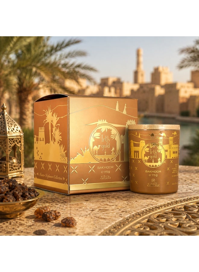Nabeel Irth Gold Bakhoor 75g – Long Lasting Oud & Amber Arabic Incense for Home & Majlis - Image 3