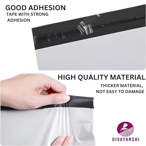 Divayanshi Plastic Tamper Proof Polybag/Courier Bag with Pod for Packing, 51 Micron, 20 Inch x 26 Inch, White and Black, Pack of 25 - Image 3