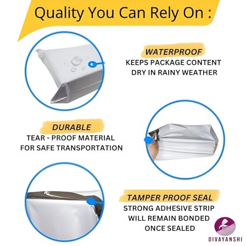 Divayanshi Plastic Tamper Proof Polybag/Courier Bag with Pod for Packing, 51 Micron, 20 Inch x 26 Inch, White and Black, Pack of 25 - Image 2