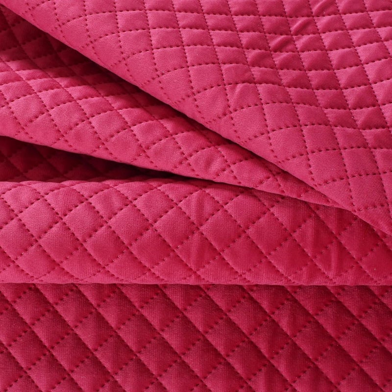 KINGLY Velvet Diwan Cover Set in BakerMiller Pink Luxury Quilted Diwan Cover with Cushion and Bolster Covers for Home Dcor - Image 3