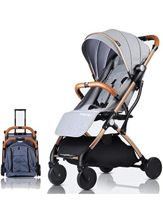 Portable Lightweight Baby Stroller, Airplane Travel Approved, Compact Fold Travel Pushchair with Adjustable Canopy – Black & Grey - Image 1