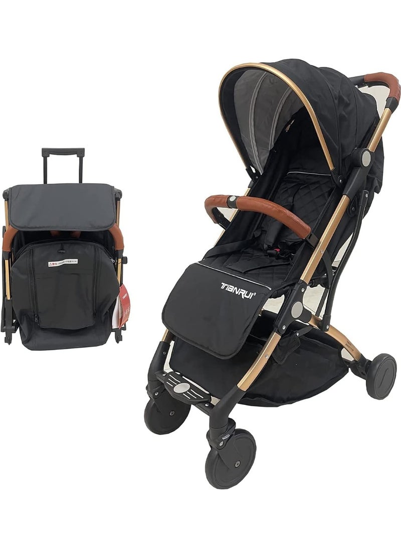 Portable Lightweight Baby Stroller, Airplane Travel Approved, Compact Fold Travel Pushchair with Adjustable Canopy – Black & Grey - Image 2