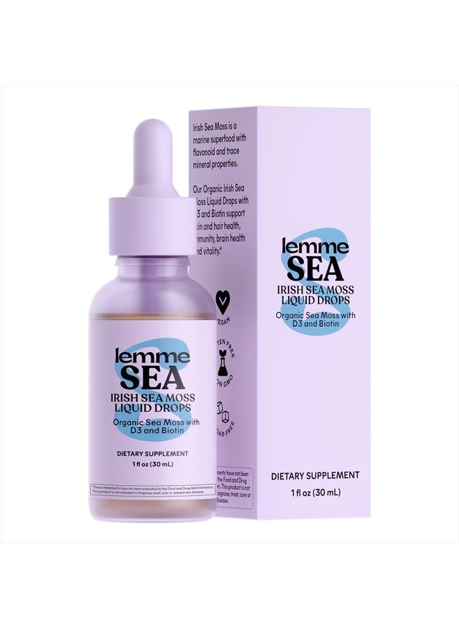 Lemme Irish Sea Moss Organic Liquid Drops with Vitamin D3 and Biotin for Trace Mineral Support, Immunity, Hair, Skin & Nails, Brain Health - Vegan, Gluten & Sugar Free, Non GMO, 1 oz, 30 Servings  - Image 1