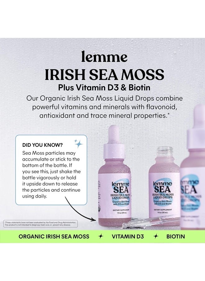 Lemme Irish Sea Moss Organic Liquid Drops with Vitamin D3 and Biotin for Trace Mineral Support, Immunity, Hair, Skin & Nails, Brain Health - Vegan, Gluten & Sugar Free, Non GMO, 1 oz, 30 Servings  - Image 2