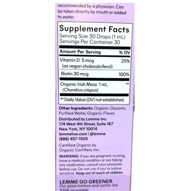 Lemme Organic Irish Sea Moss Liquid Drops D3 & Biotin Supplement 1 oz - Image 2