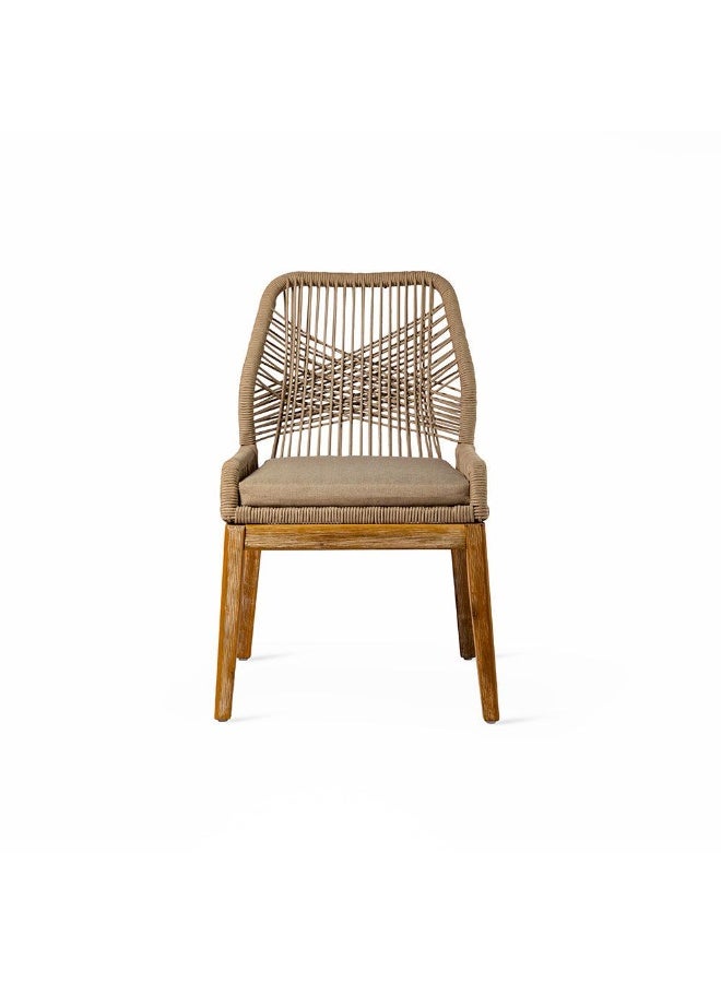 Home auraa Acacia Wood Outdoor Dining Chair Set of 2 | Rope Woven Patio Chair with Cushioned Seat | Weather-Resistant Garden & Balcony Chair | 87 x 61 x 55 CM - Image 1